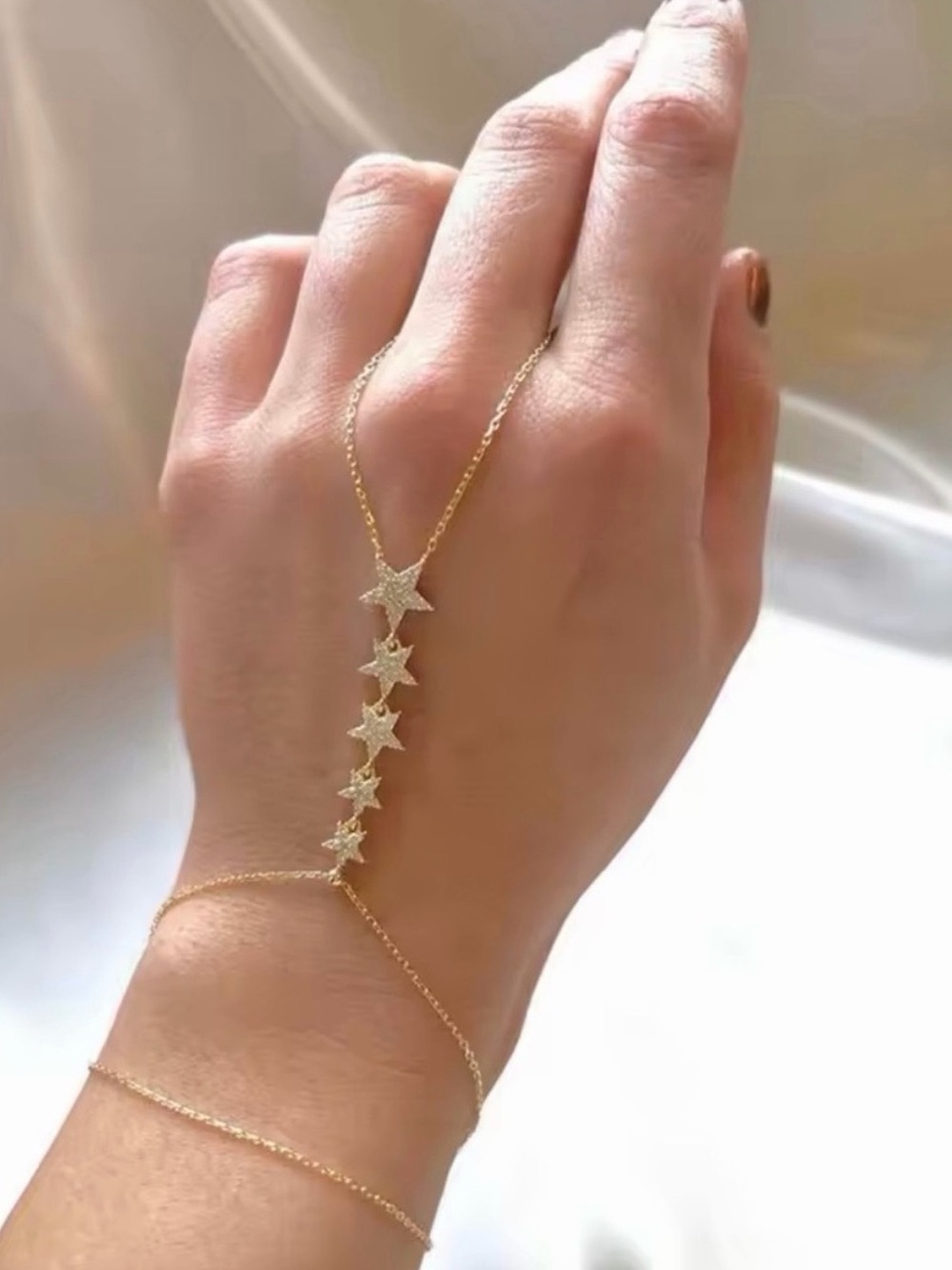 Gold Star Cascade Hand Chain Bracelet